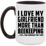 I Love My Girlfriend More Than Beekeeping - 15oz Accent Mug Black
