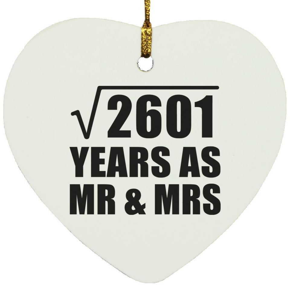 51st Anniversary Square Root of 2601 Years As Mr & Mrs - Heart Ornament