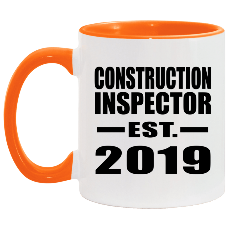Construction Inspector Established EST. 2019 - 11oz Accent Mug Orange
