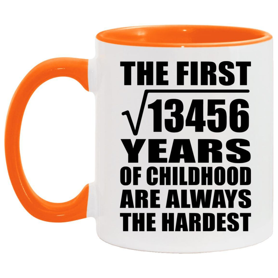 116th Birthday Square Root of 13456 Years of Childhood - 11oz Accent Mug Orange