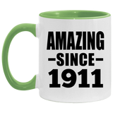 113th Birthday Amazing Since 1911 - 11oz Accent Mug Green