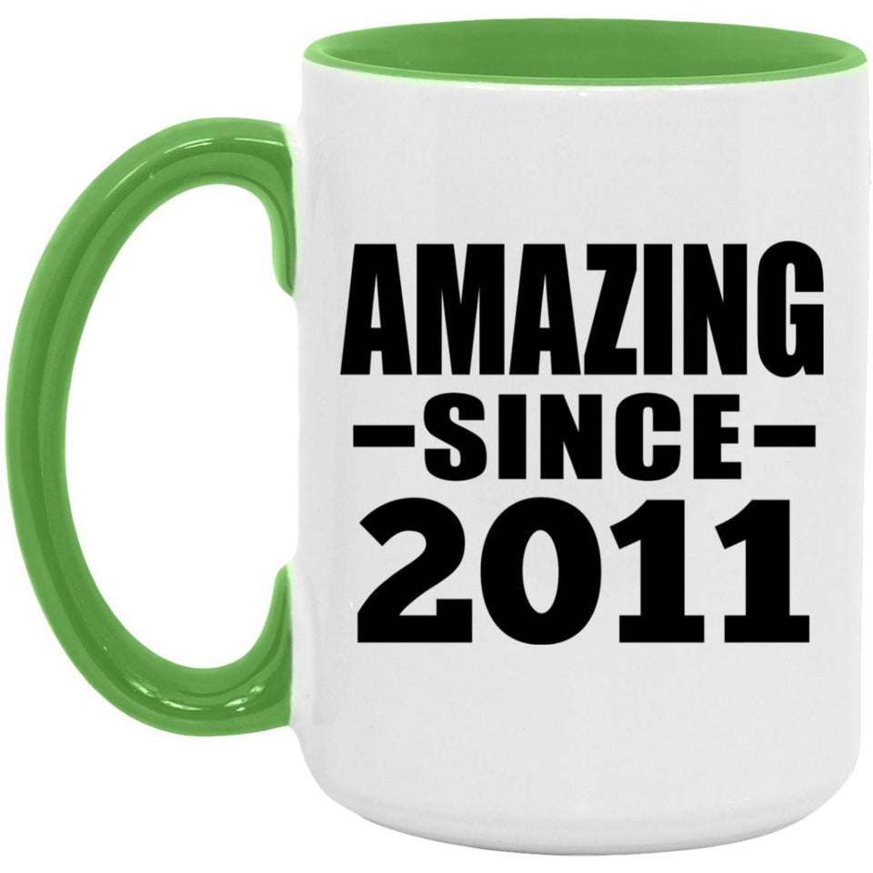 13th Birthday Amazing Since 2011 - 15oz Accent Mug Green