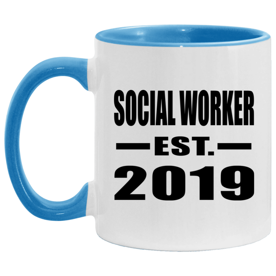 Social Worker Established EST. 2019 - 11oz Accent Mug Blue