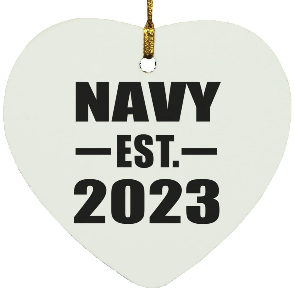 Navy Established EST. 2023 - Heart Ornament