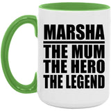 Marsha The Mum The Hero The Legend - 15oz Accent Mug Green