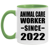 Animal Care Worker Since 2022 - 11oz Accent Mug Green