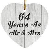 64th Anniversary 64 Years As Mr & Mrs - Heart Ornament F