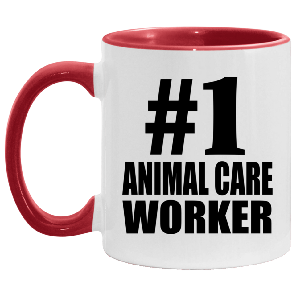 Number One #1 Animal Care Worker - 11oz Accent Mug Red