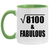 90th Birthday Square Root of 8100 & Fabulous - 11oz Accent Mug Green