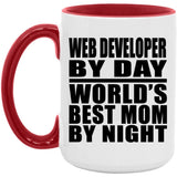 Web Developer By Day World's Best Mom By Night - 15oz Accent Mug Red