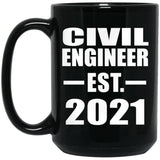 Civil Engineer Established EST. 2021 - 15oz Coffee Mug Black