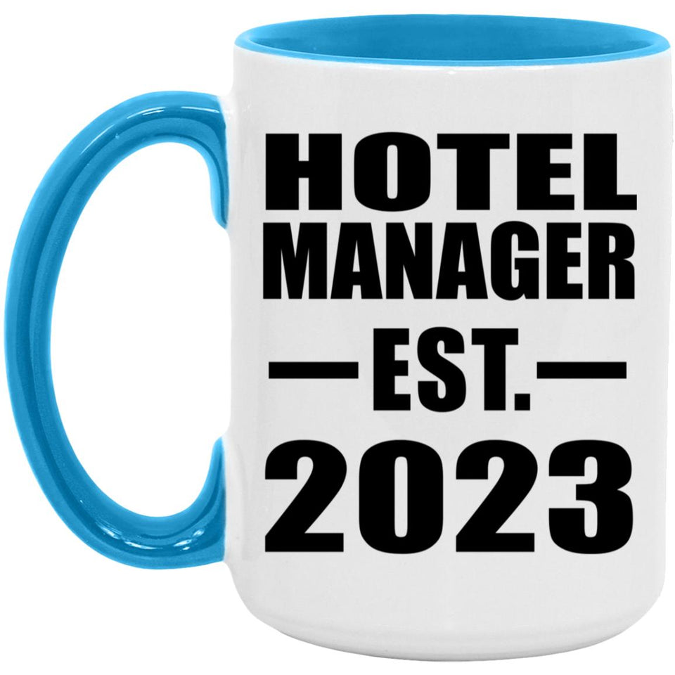 Hotel Manager Established EST. 2023 - 15oz Accent Mug Blue