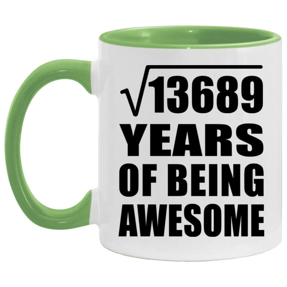 117th Birthday Square Root of 13689 Years of Being Awesome - 11oz Accent Mug Green