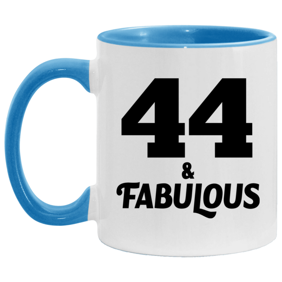 44th Birthday 44 & Fabulous - 11oz Accent Mug Blue