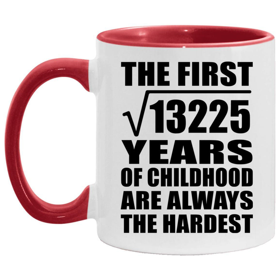 115th Birthday Square Root of 13225 Years of Childhood - 11oz Accent Mug Red