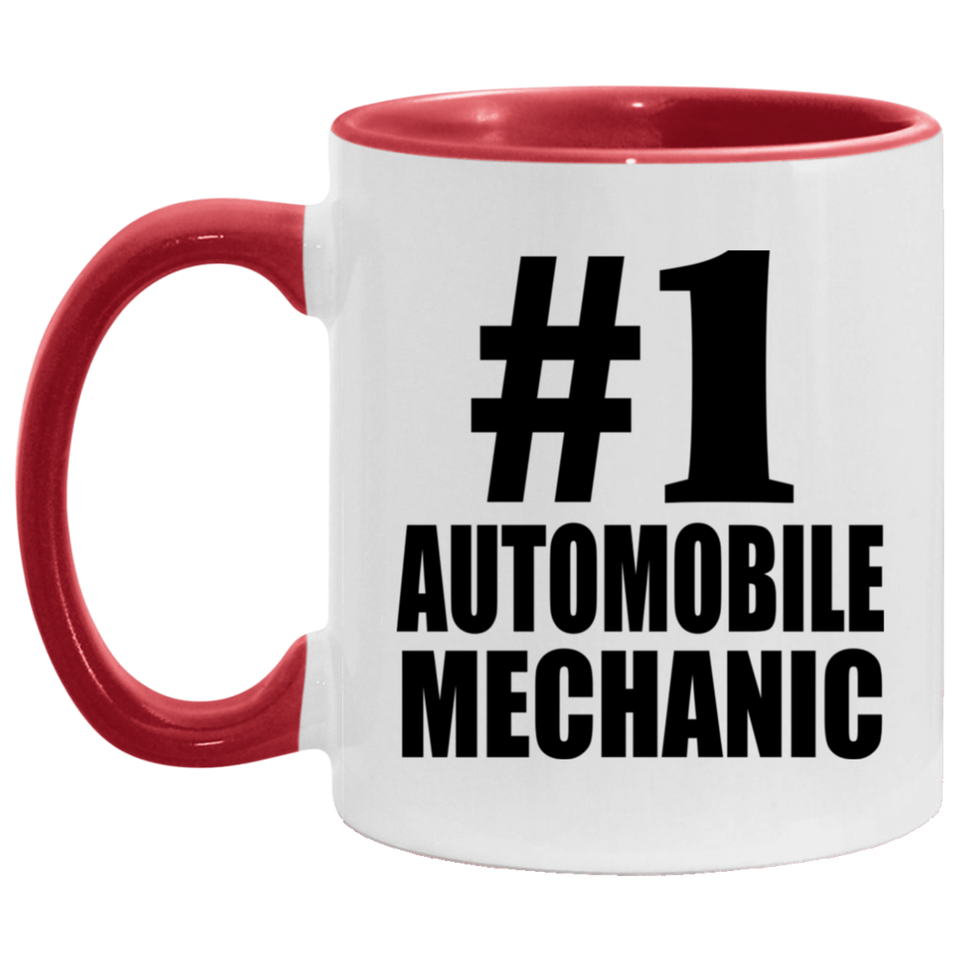 Number One #1 Automobile Mechanic - 11oz Accent Mug Red
