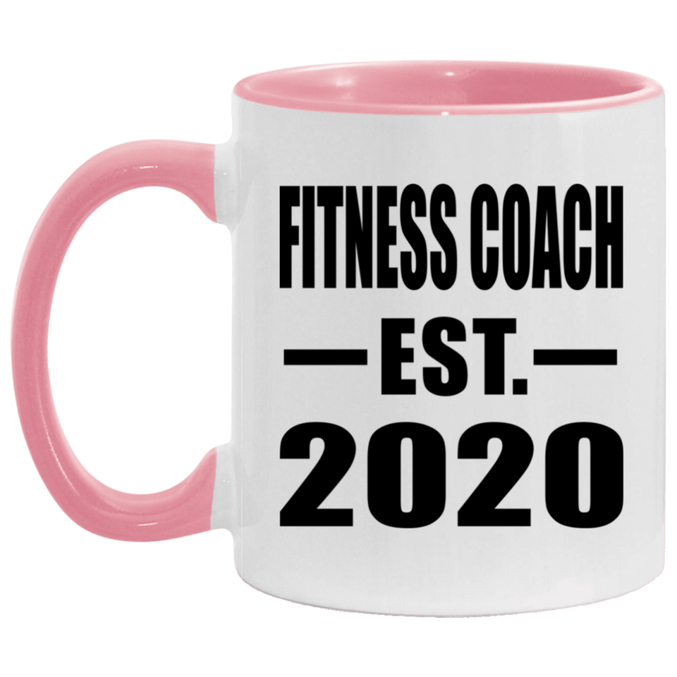 Fitness Coach Established EST. 2020 - 11oz Accent Mug Pink