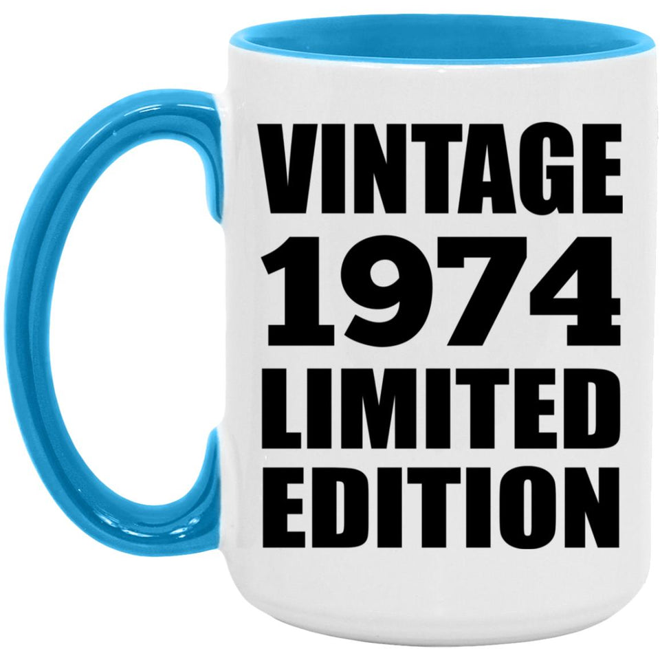 50th Birthday Vintage 1974 Limited Edition - 15oz Accent Mug Blue