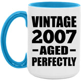 17th Birthday Vintage 2007 Aged Perfectly - 15oz Accent Mug Blue