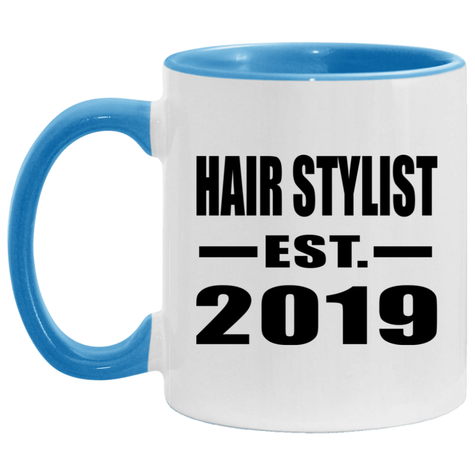Hair Stylist Established EST. 2019 - 11oz Accent Mug Blue