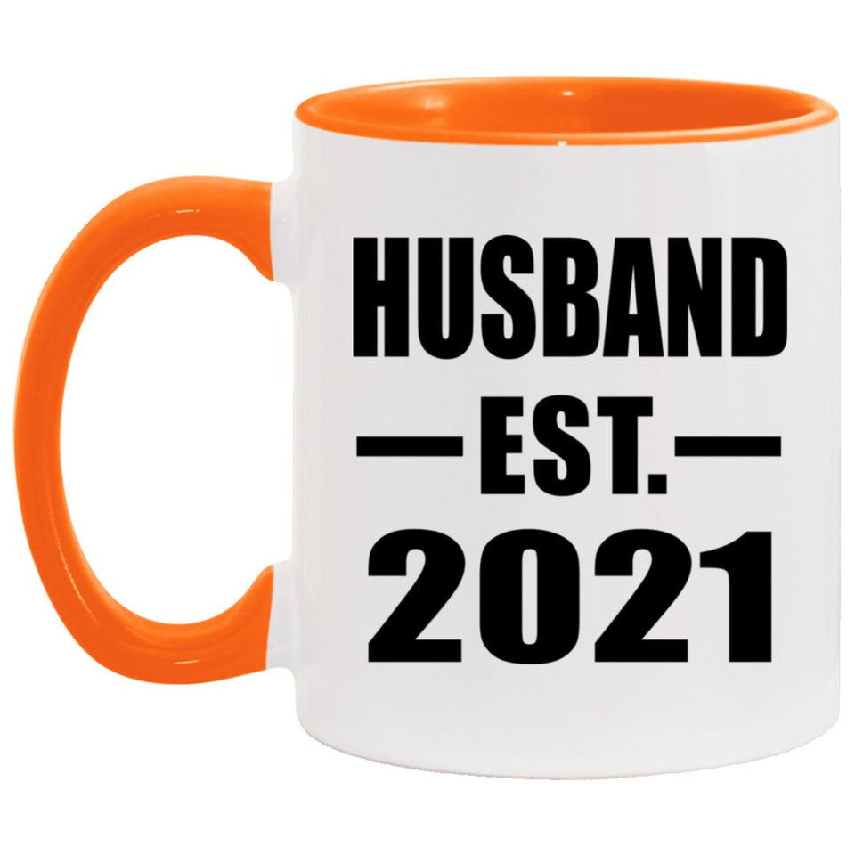 Husband Established EST. 2021 - 11oz Accent Mug Orange