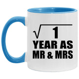 1st Anniversary Square Root of 1 Year As Mr & Mrs - 11oz Accent Mug Blue