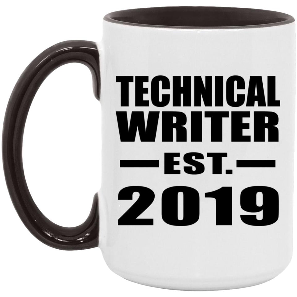 Technical Writer Established EST. 2019 - 15oz Accent Mug Black