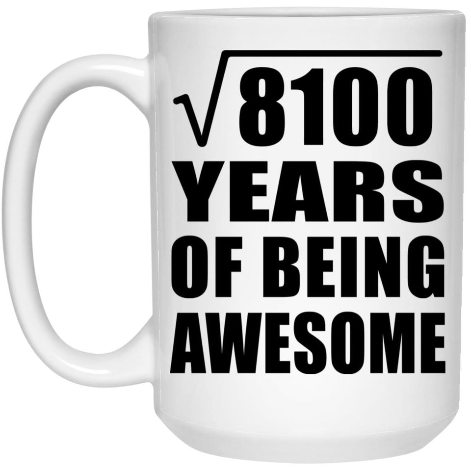 90th Birthday Square Root of 8100 Years of Being Awesome - 15oz Coffee Mug