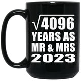 64th Anniversary Square Root of 4096 Years As Mr & Mrs 2023 - 15oz Coffee Mug Black