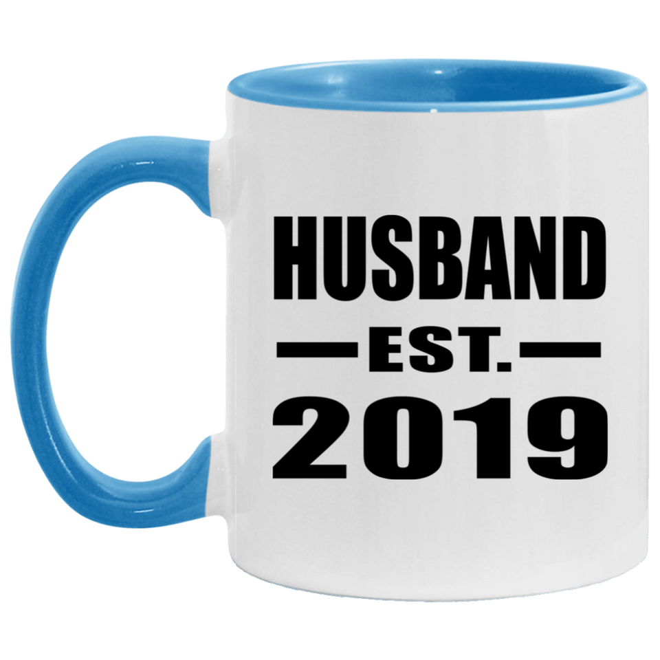 Husband Established EST. 2019 - 11oz Accent Mug Blue