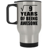 3rd Birthday Square Root of 9 Years of Being Awesome - Silver Travel Mug