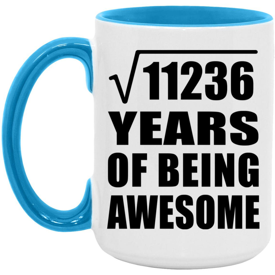 106th Birthday Square Root of 11236 Years of Being Awesome - 15oz Accent Mug Blue