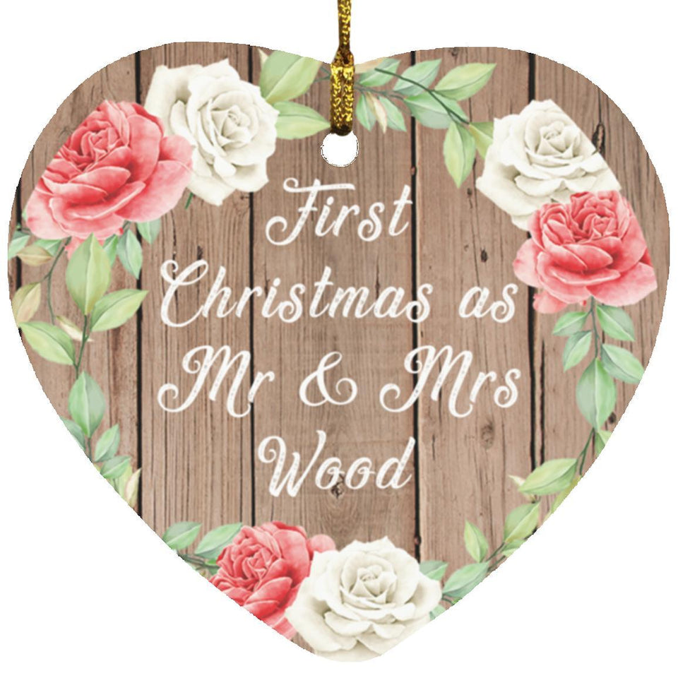 First Christmas As Mr & Mrs Wood - Heart Ornament B