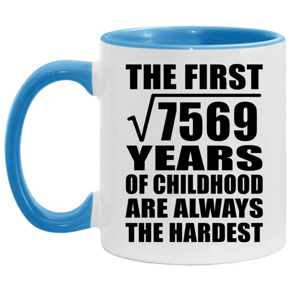 87th Birthday Square Root of 7569 Years of Childhood - 11oz Accent Mug Blue