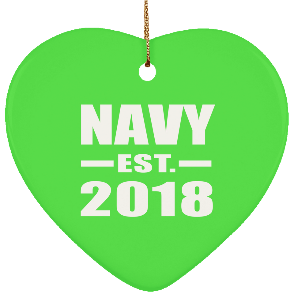 Navy Established EST. 2018 - Heart Ornament