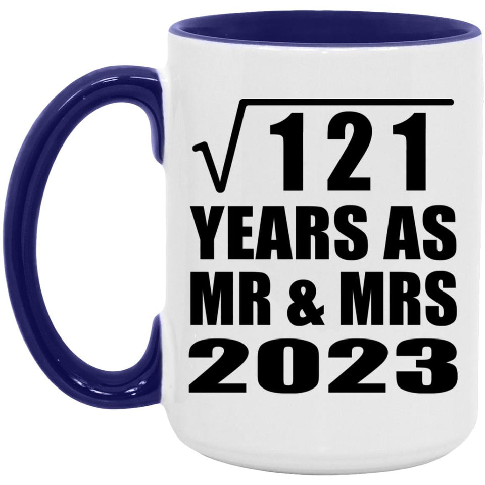 11th Anniversary Square Root of 121 Years As Mr & Mrs 2023 - 15oz Accent Mug Purple
