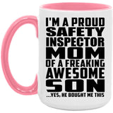Proud Safety Inspector Mom Of Awesome Son - 15oz Accent Mug Pink