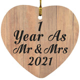 1 Year As Mr & Mrs 2021 - Heart Ornament C