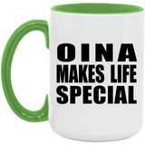 Oina Makes Life Special - 15oz Accent Mug Green