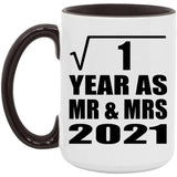1st Anniversary Square Root of 1 Year As Mr & Mrs 2021 - 15oz Accent Mug Black