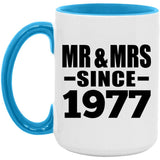 47th Anniversary Mr & Mrs Since 1977 - 15oz Accent Mug Blue