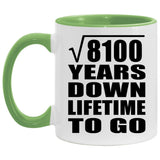 90th Anniversary Square Root of 8100 Years Lifetime To Go - 11oz Accent Mug Green