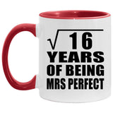 4th Anniversary Square Root of 16 Years of Mrs Perfect - 11oz Accent Mug Red