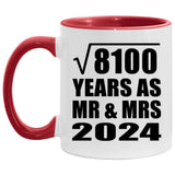 90th Anniversary Square Root of 8100 Years As Mr & Mrs 2024 - 11oz Accent Mug Red