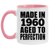 64th Birthday Made In 1960 Aged to Perfection - 11oz Accent Mug Pink