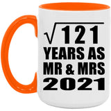 11th Anniversary Square Root of 121 Years As Mr & Mrs 2021 - 15oz Accent Mug Orange