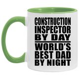 Construction Inspector By Day World's Best Dad By Night - 11oz Accent Mug Green