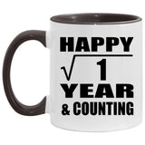 Happy 1st Anniversary Square Root of 1 Year & Counting - 11oz Accent Mug Black