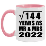 12th Anniversary Square Root of 144 Years As Mr & Mrs 2022 - 11oz Accent Mug Pink