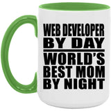 Web Developer By Day World's Best Mom By Night - 15oz Accent Mug Green
